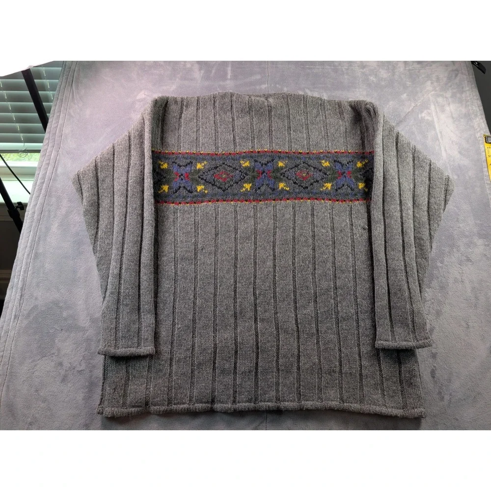 Eddie Bauer Mens Grey Ribbed Fair Isle Crew Neck Wool Blend Sweater XL - Picture 5 of 9